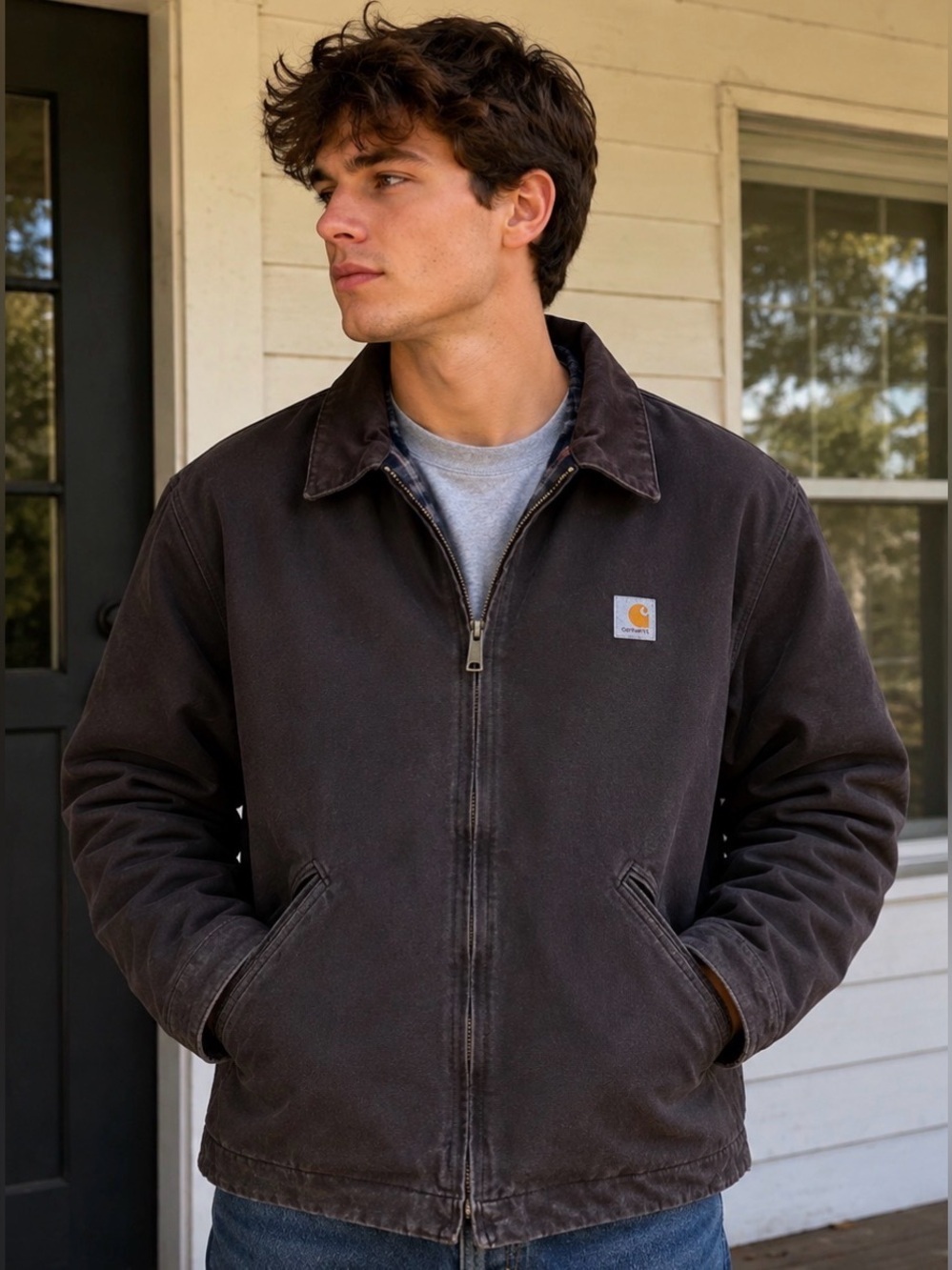 Carhartt Vintage Detroit j200 DKB Flannel Lined Jacket Men L